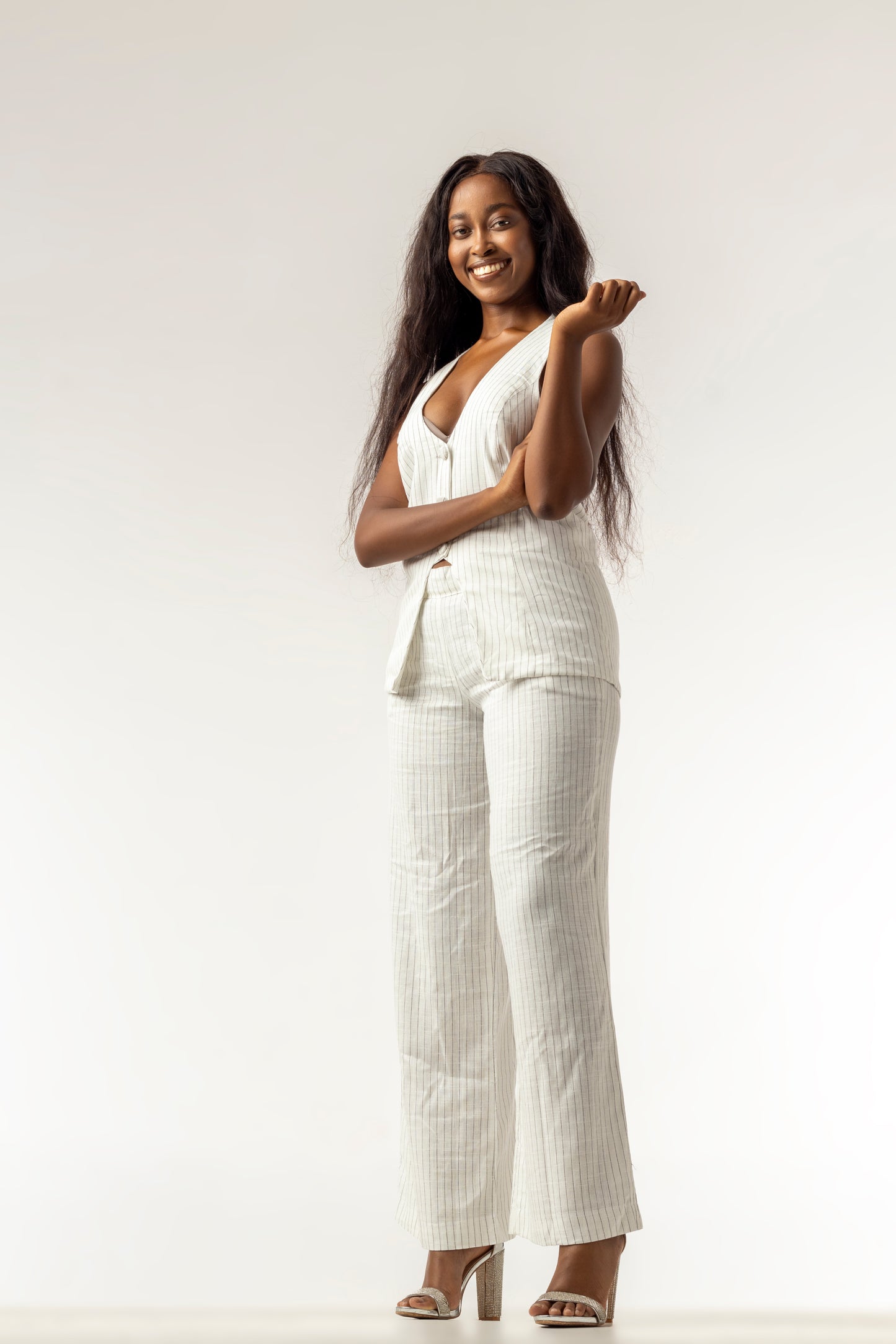 White stripped two piece suit