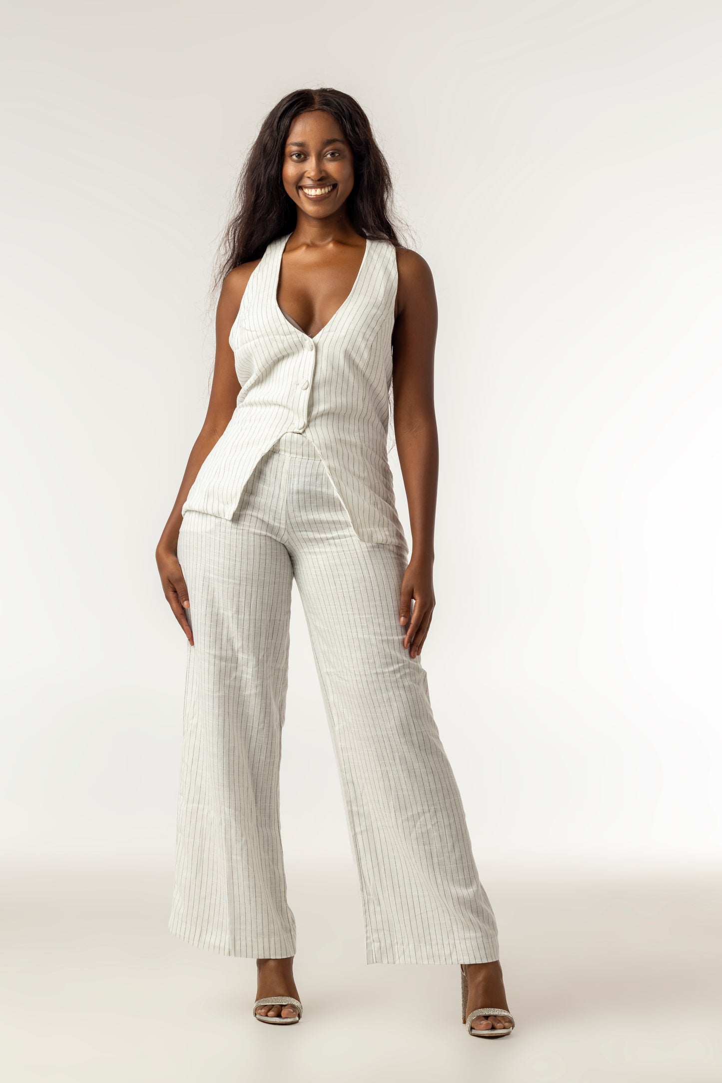 White stripped two piece suit